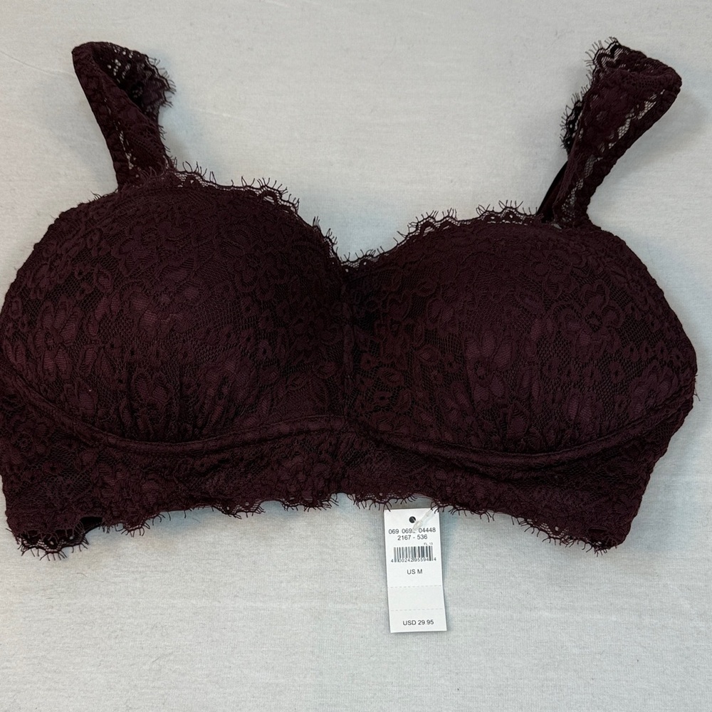 NWT Aerie Lace Longline Bralette Burgundy Size M - Picture 5 of 10
